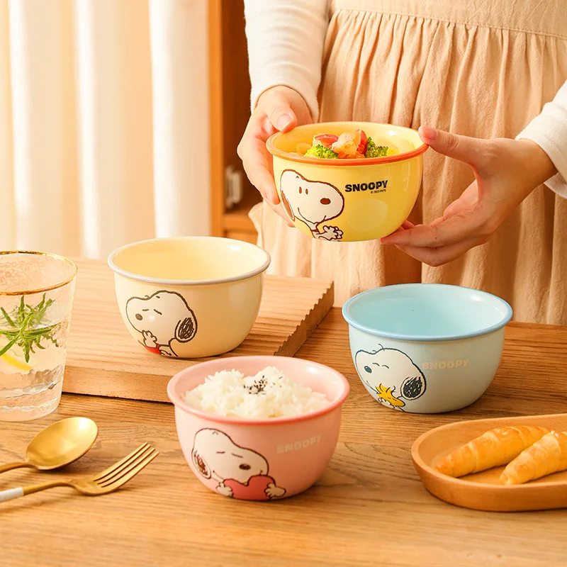 Cute Instant Noodle Bowl Snoopy Genuine Co Branded Ceramic Rice Bowl Cartoon Household Tableware Set Breakfast Bowl Simple