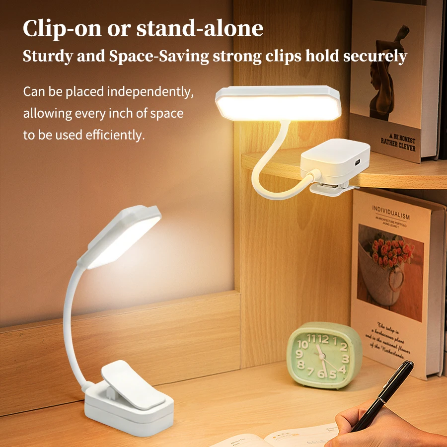 LED USB-Lade-Schreibtischlampe mit Clip, Augenschutz, tragbare Buchlampe, 3 Farben, Nachtlicht, Studenten-Nachttischlampe, Leselampe