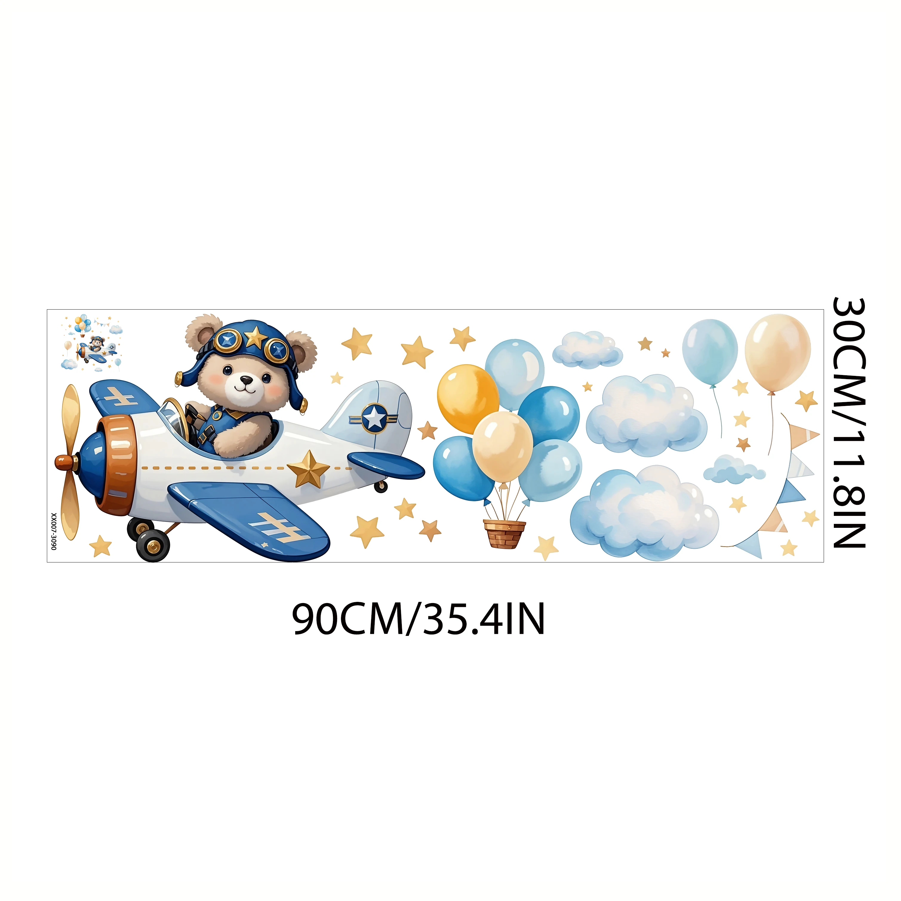 Cartoon-Bär im Flugzeug mit Sternen und Wolken Wandtattoo für Kinderzimmer und Wohnzimmer Heimdekoration.