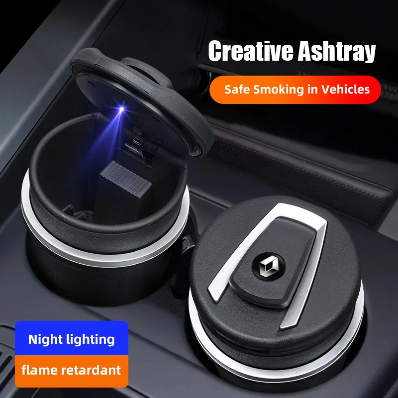 Auto-Aschenbecher mit LED-Licht, 2-in-1-Aufbewahrungsbehälter für Renault Clio, Sandero, Captur, Megane, R5, 4, E-Tech, Scenic, Austral Image