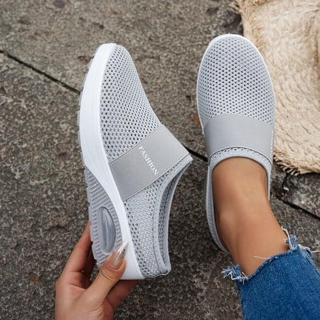 Backless Tennis Shoes for Women Backless Sneakers for Women Women s Mules Womens Summer Mules Mules for Women 2026 Hollow Out Women s Ladies Mesh Shoes Footwear Flat Breathable Shoes Light Gray 7