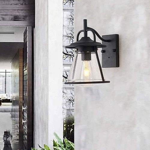 lampada da parete per esterni lampada da parete retrò impermeabile ip65 lampada da parete in alluminio nero opaco antiruggine con paralume in vetro lampada da portico e cortile adatta per ingresso da