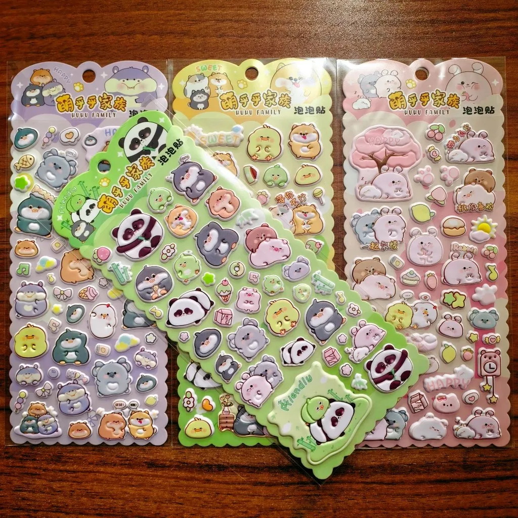 Niedliche Tier-Puffy-Sticker im 4er-Pack – Kawaii Panda & Friends Aufkleber für Scrapbooking & Basteln Anime Worlds Store Image