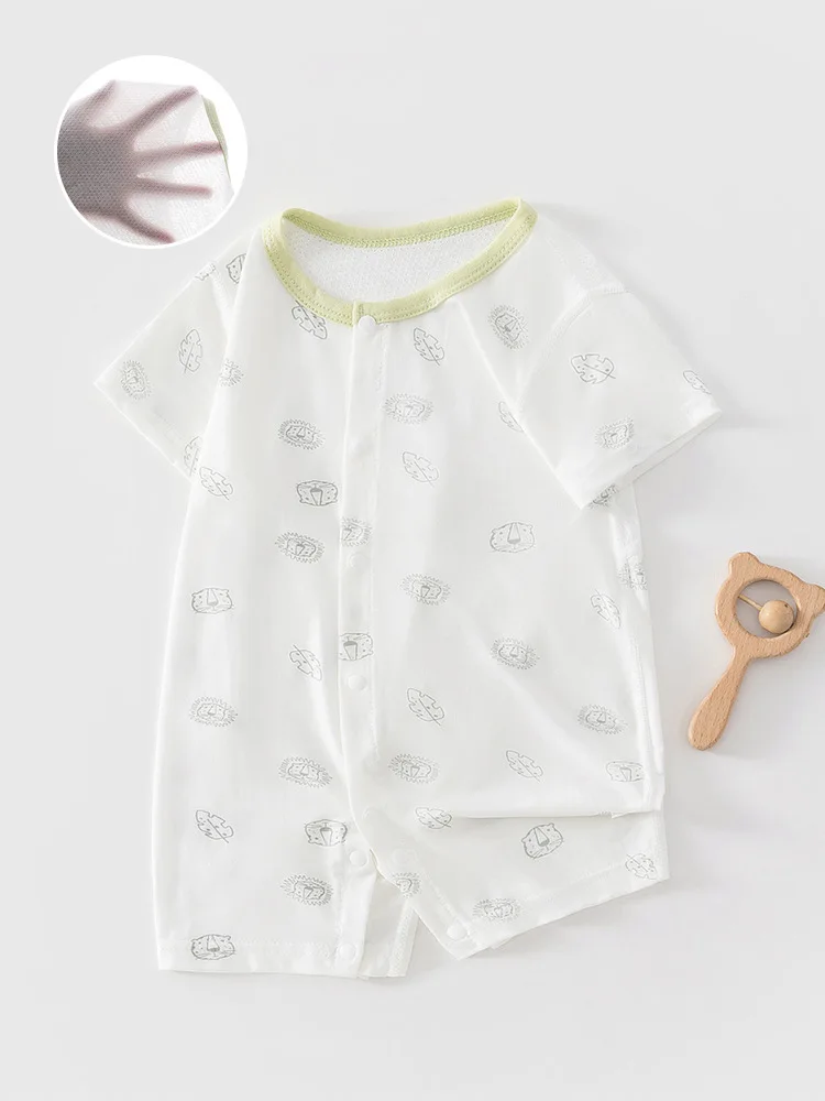 Neue Sommer-Babykleidung 0-3 Jahre Kontrastfarbener Rundhals-Strampler mit Cartoon-Aufdruck Kurzarm-Jumpsuit Image