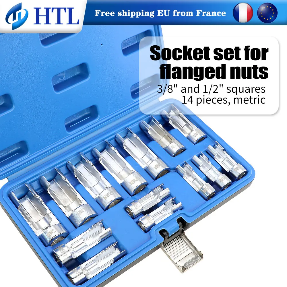 Set di 14 Chiavi a Bussola a 5 Punte da 3/8" e 1/2" (8-22mm) per Tubi Carburante e Iniettori, con Chiave per Sensore di Temperatura, Strumento per Riparazione Auto