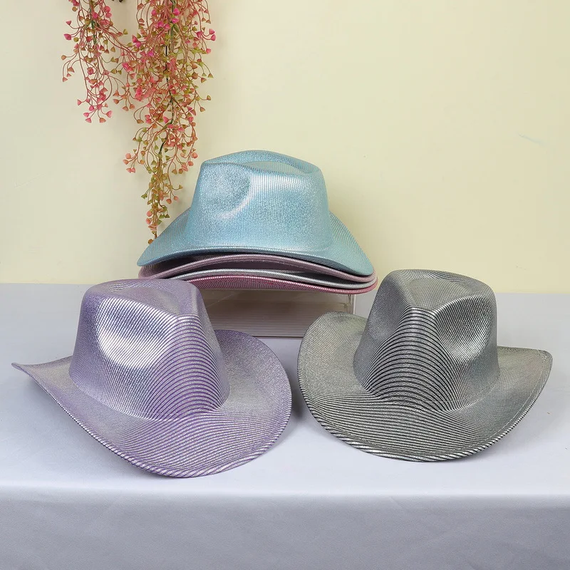 Neue Festival Shiny Laser Western Cowboy Hut Männer und Frauen Party Bühne Silber Raum Holographische Rave Hut Disco Party Glitter Hüte
