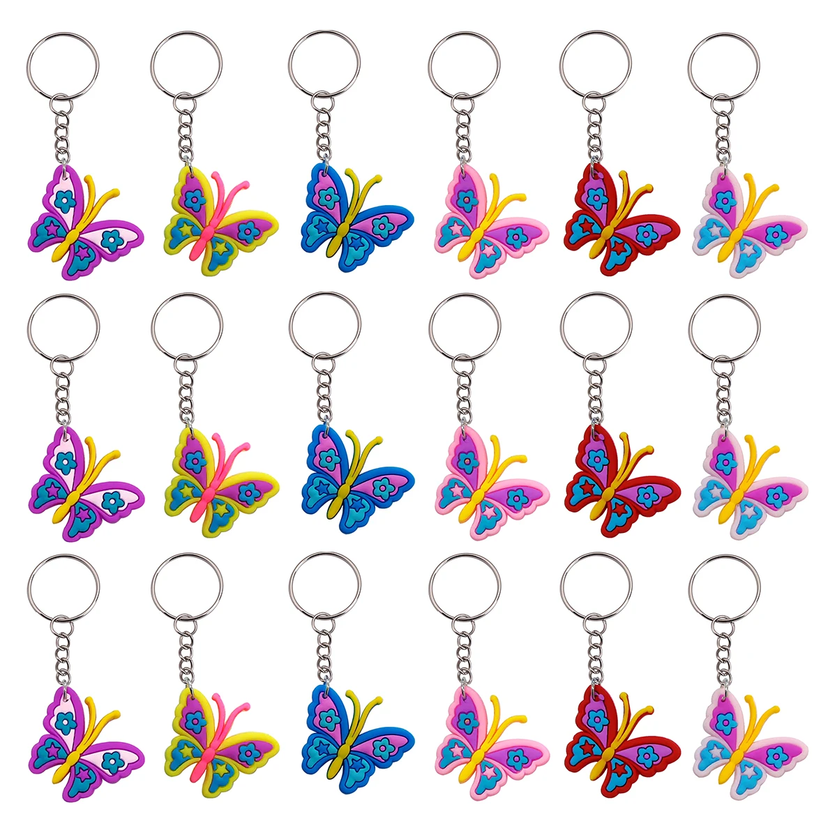 18er-Pack bunte Cartoon-Schmetterlings-Schlüsselanhänger, niedliches Dekor, Geldbörse, Handtasche, Zubehör, ideales kleines Geschenk für Partys, Festiva Image