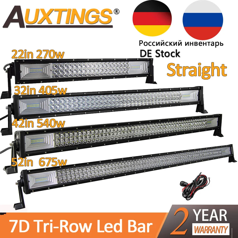 Auxtings 22" 32" 42" 52" Zoll LED-Lichtleiste Arbeitsleuchte 7D LED-Leiste 3-reihig 4x4 LKW ATV Auto Offroad Fahren gerade Lichtleiste