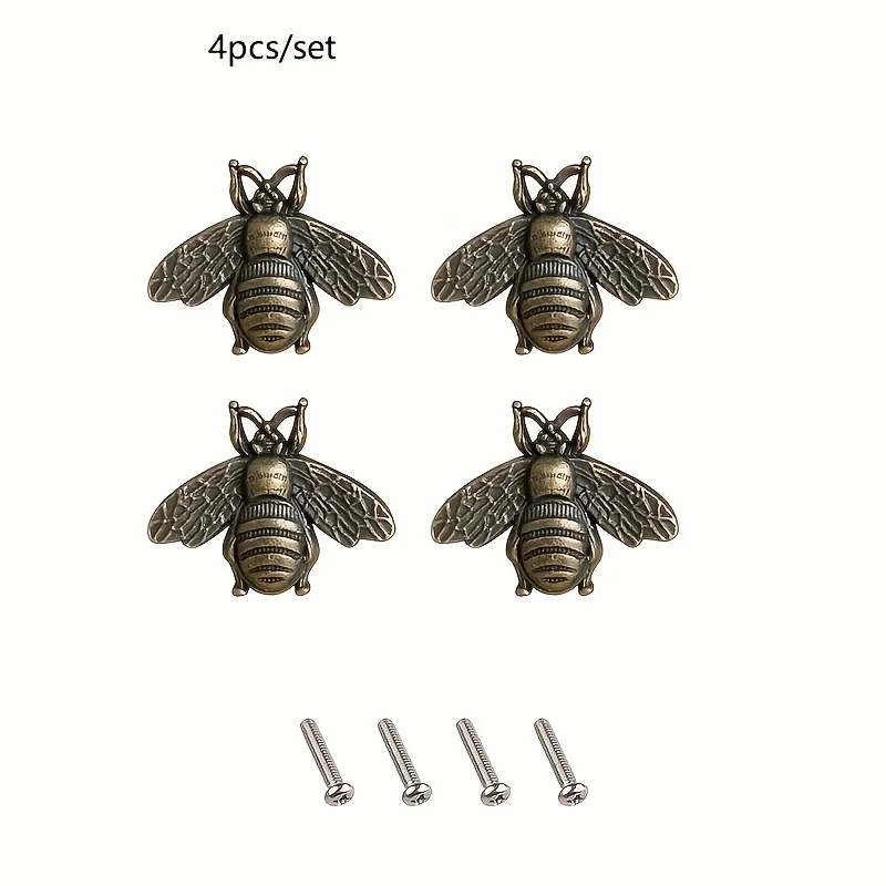 4 Stück Vintage Antik Polierte Bienen-Schrankgriffe Retro Bienenstock-Stil Stabförmige Schubladengriffe für Heimdekoration und Küchenschränke Image