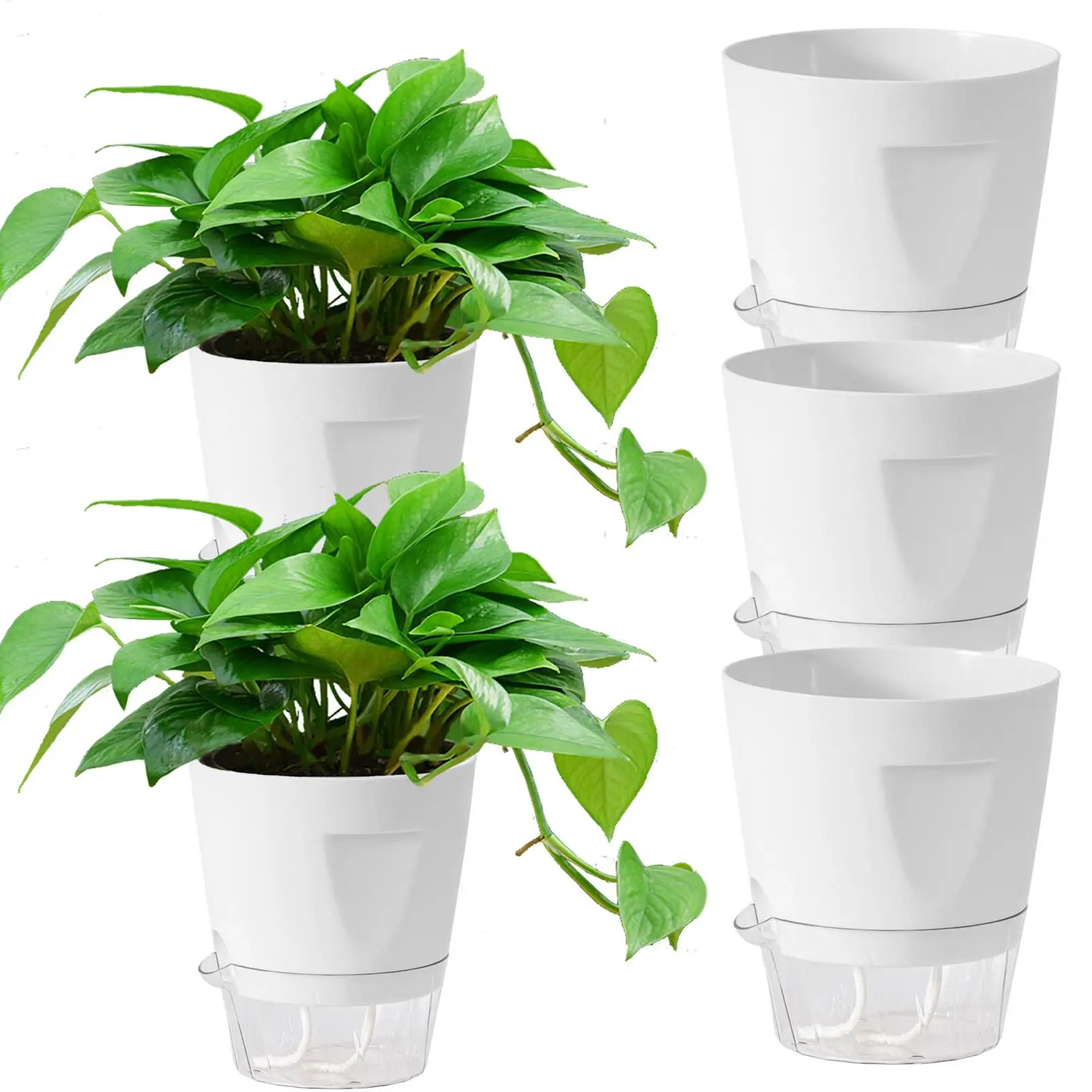 5 Stück selbstbewässernde Blumentöpfe, hydroponische Becher, halbhydroponischer Pflanzgefäß mit Wasserstandsanzeige für den Innenbereich im Wohnzimmer Image