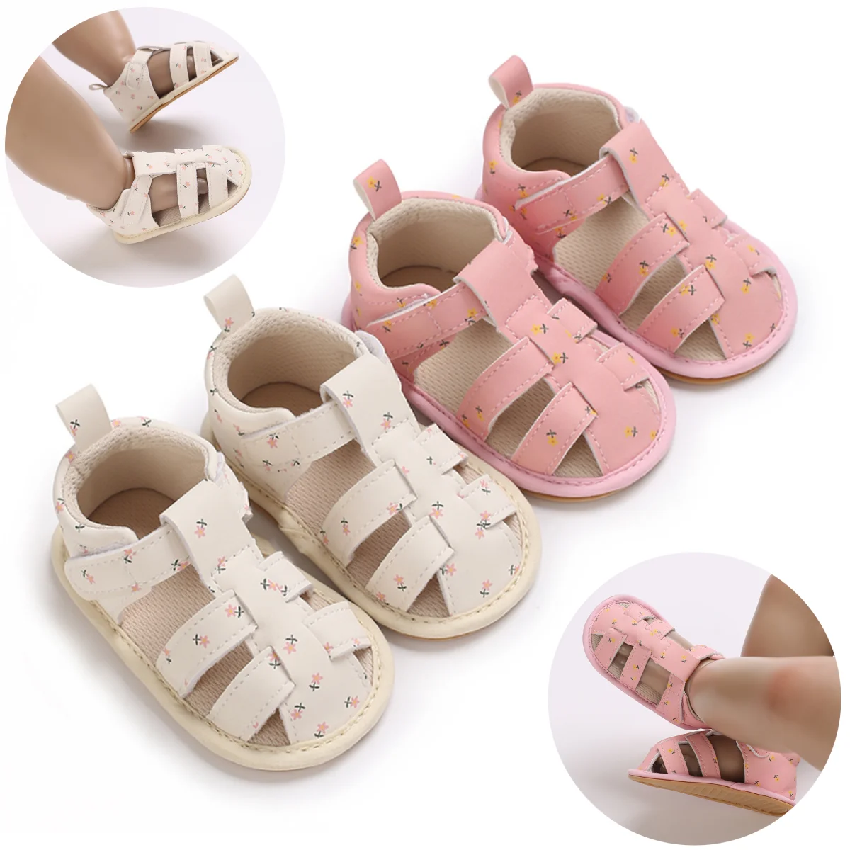 Infant Baby Schuhe Mädchen Schuhe Neue Sommer Mädchen Sandalen PU Leder Floral Gummi Sohle Anti-Slip Neugeborenen Erste Wanderer Krippe schuhe Image