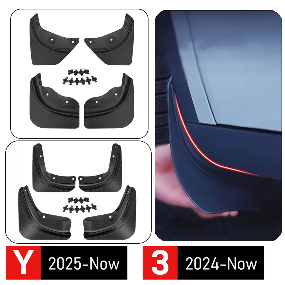 Für 2025 2026 Tesla Model Y Model 3 Zubehör Schmutzfänger Ohne Bohren Sauber Bleiben Lackschutz Allwetterschutz Karosserie-Kits Image