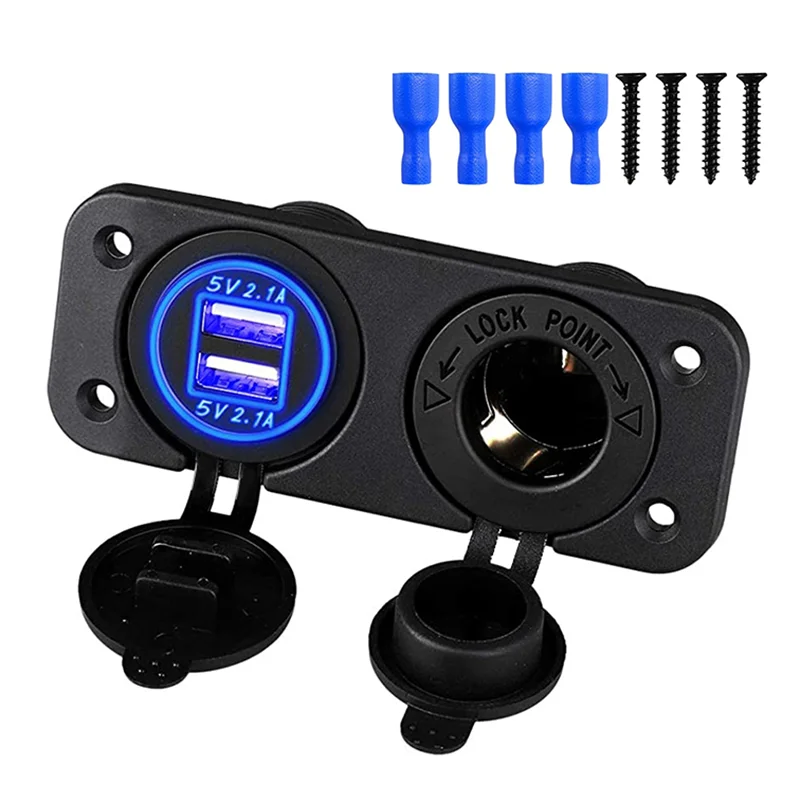 12 V Marine-USB-Steckdose, 2-in-1-Zigarettenanzünder-Buchse, 4,2 A, zwei USB-Anschlüsse, wasserdichtes Ladegerät für Auto, Motorrad, ATV