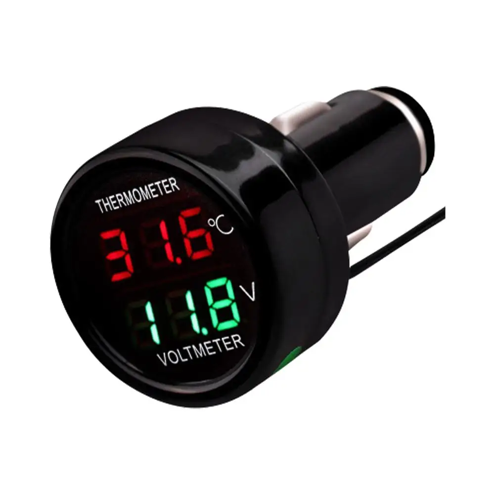 12 V 24 V Digital DC Spannung Auto Voltmeter Thermometer Zigarettenanzünder Stil 2 in 1 Batterie Monitor Spannung Temperatur Meter Image