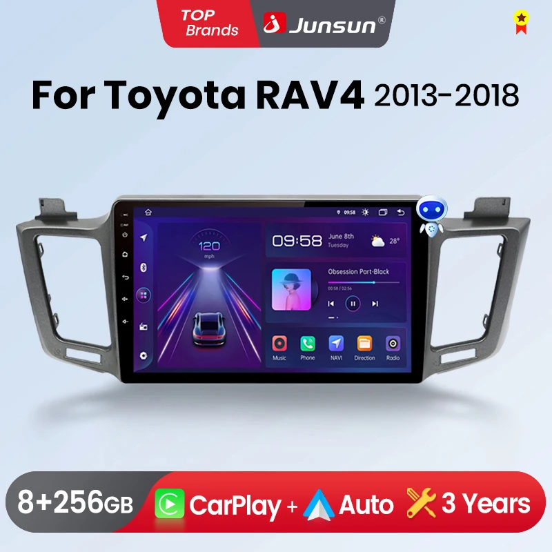 Junsun Wireless Carplay Android Auto Autoradio für Toyota Rav4 Rav 4 2012 2013-2018 GPS Multimedia 2 Din Image