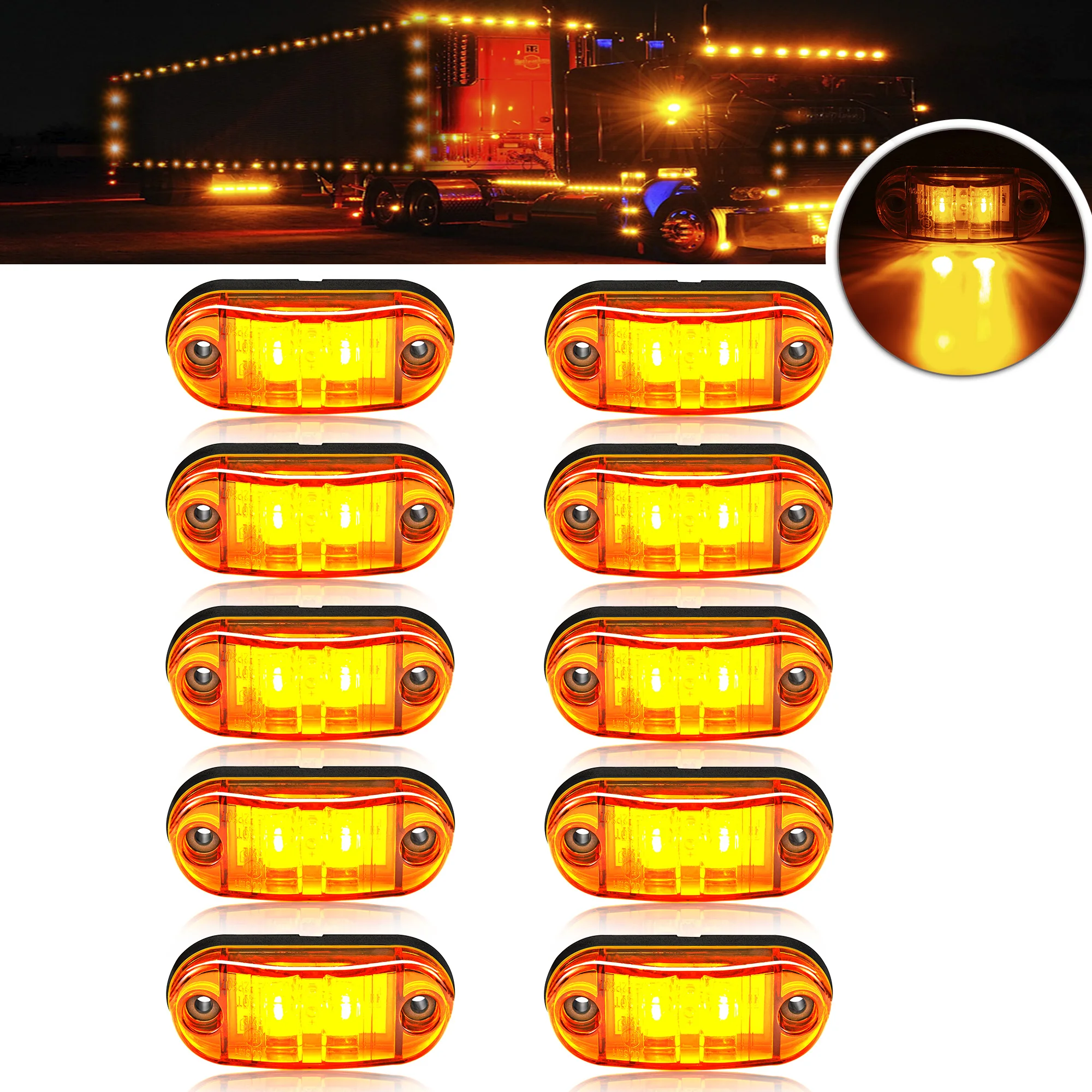 10pcs 2 ovale LED Universal LED Licht Seiten markierung leuchten für Anhänger LKW Caravan Clearance Lampe Oberflächen montage 12V-24V Image