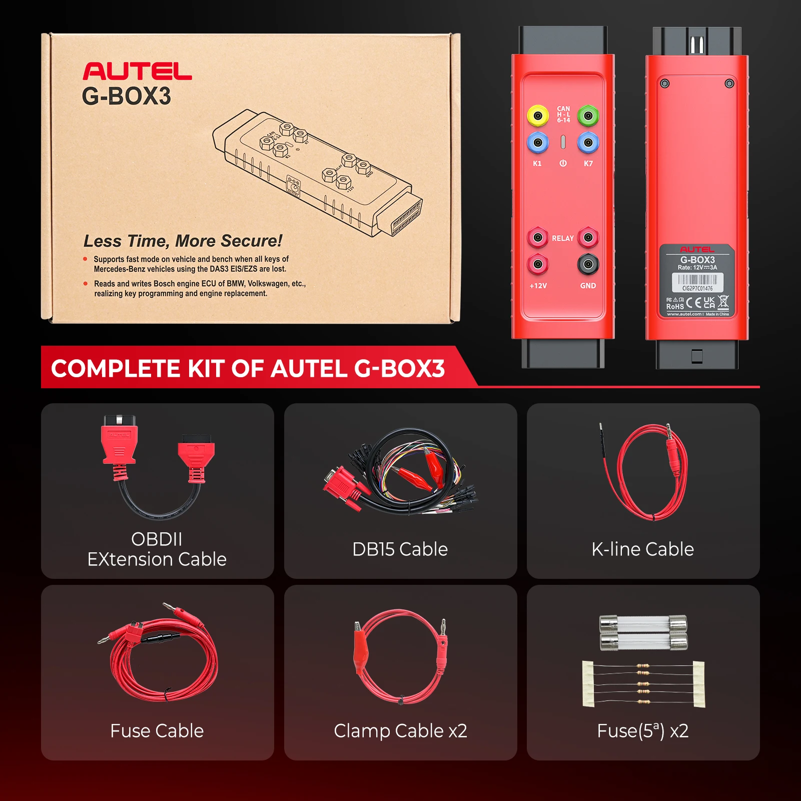 Autel G-BOX3 Gbox3 Schlüsselprogrammieradapter für Benz BMW Alle Schlüsselberechnung mit verlorenem Passwort, Verwendung mit IM608 IM508S IM608S II Image