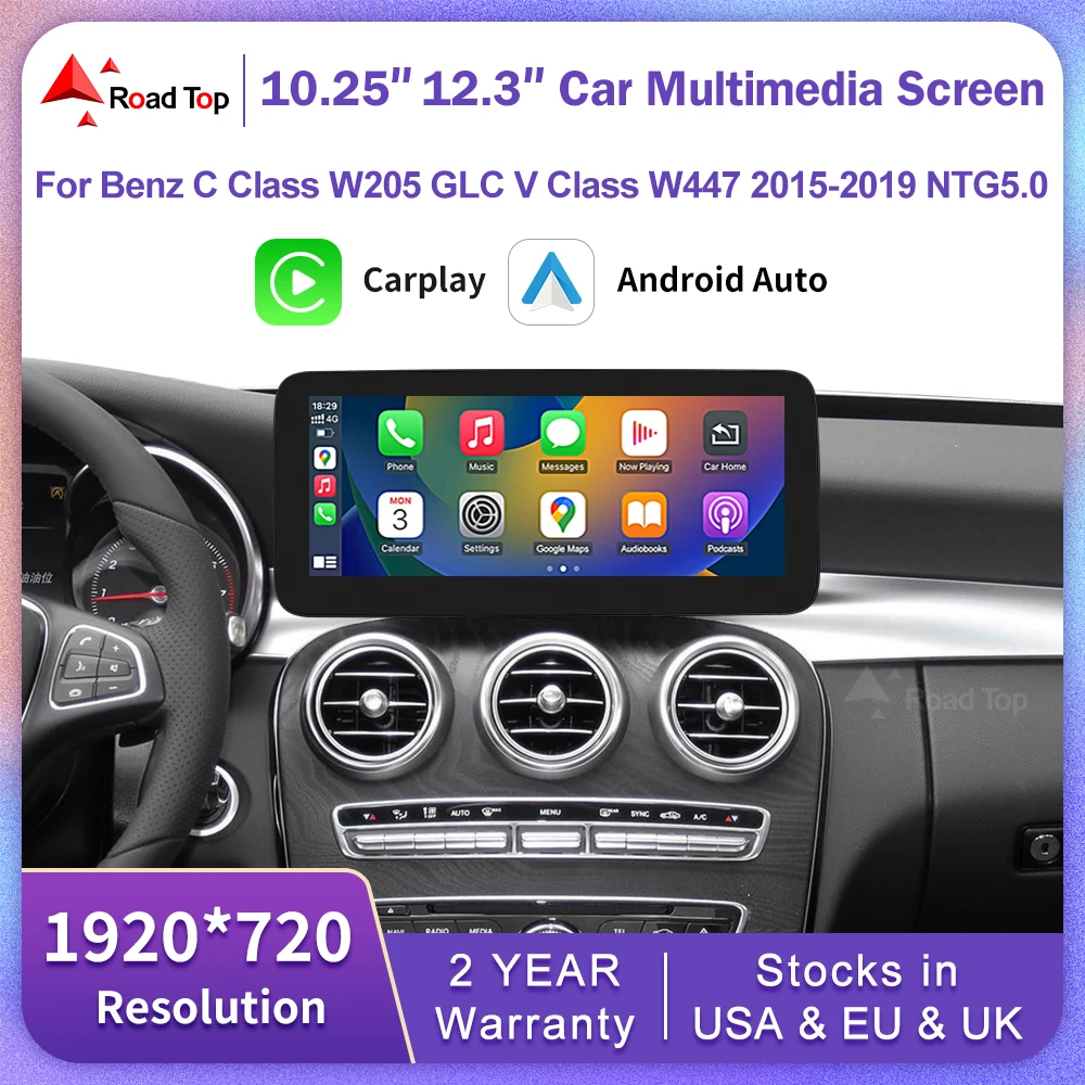 Drahtloser Carplay-Linux-Bildschirm für Mercedes Benz W205 GLC A C V-Klasse W447 CLA GLA 2015–2019 GPS mit Android Auto Car Multimedia Image