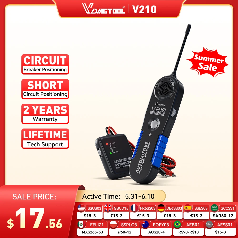 2026 VDIAGTOOL V210 Kfz-Stromkreisprüfer 6V-42V Offener & Kurzschluss-Finder Prüfgerät Auto-Reparatur Kabel-Stromkreis-Draht-Tracker Analysegerät Image