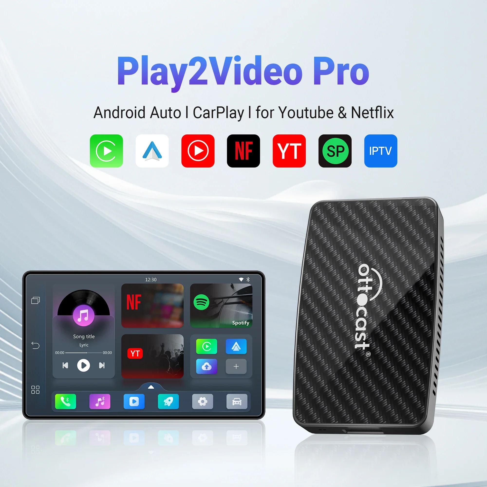 OTTOCAST Play2Video Pro Wireless CarPlay Wireless Android Auto Adapter für Youtube Netflix IPTV Autozubehör für Kia Toyota Image