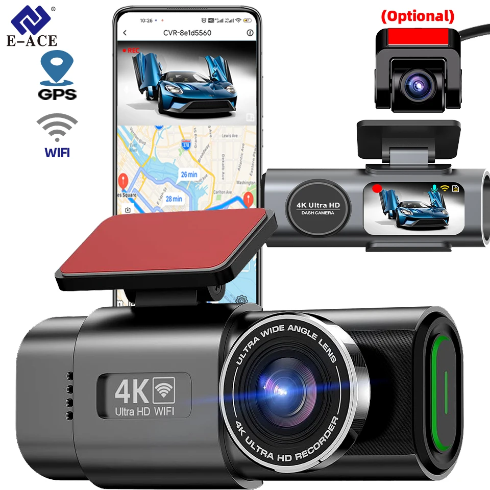 Dash Cam 4K GPS WIFI APP 24H Nachtsicht Mini Optional Hinten Objektiv Dashcam Auto DVR Video Recorder kamera Für Auto Black Box Image