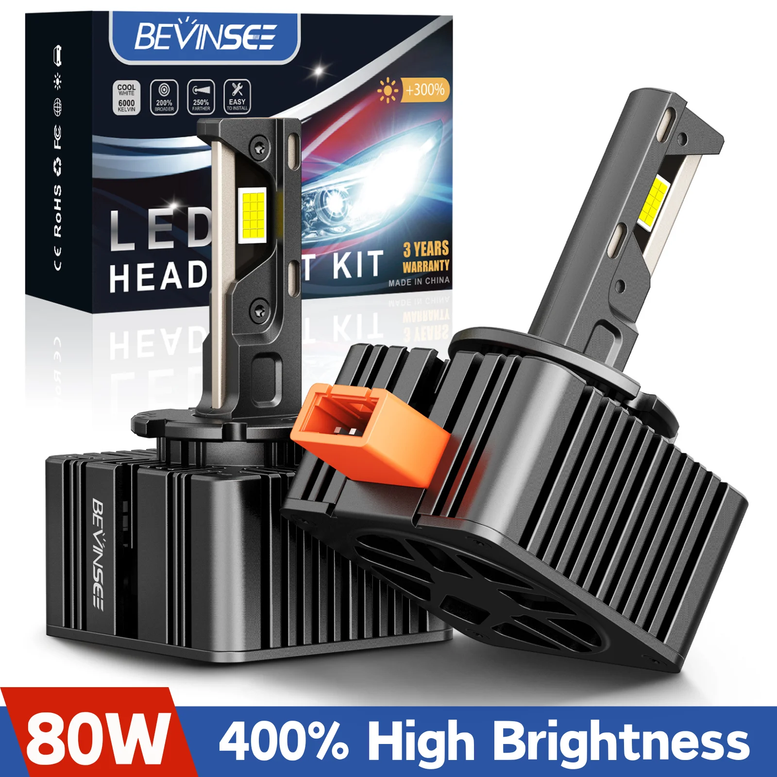 BEVINSEE D3S D1S LED CANBUS Lampen D2S D2R D3R D1R D5S Plug & Play Xenon HID Auto LED Scheinwerfer Für VW BMW Mercedes 80W 8000LM 12V Image