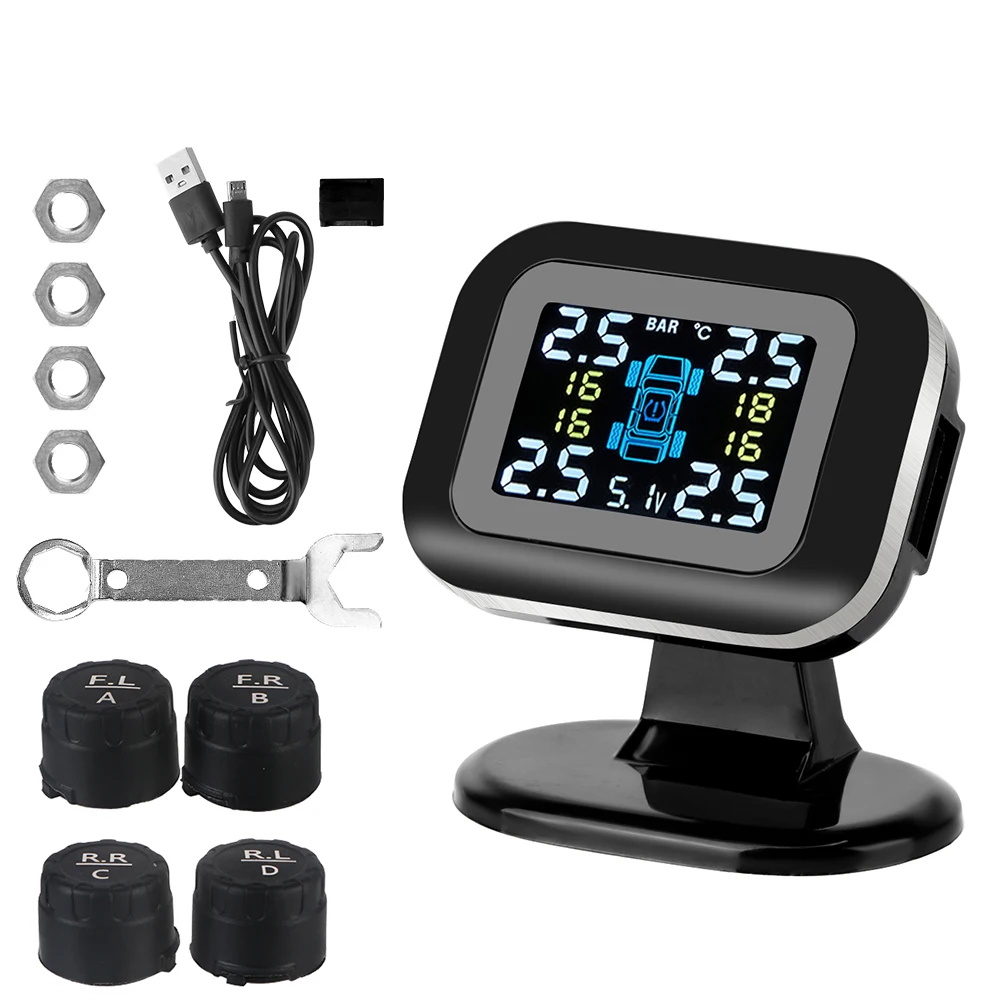 Auto TPMS Digitale Auto Sicherheit Alarm Systeme USB TPMS Externe Reifen Sensoren Mini Auto Reifendruck Überwachung System LCD Display Image
