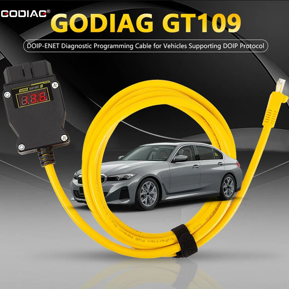 GODIAG GT109 DOIP ENET für BMW /Für Mercedes /Für VW /Für Audi Diagnose-Programmier-Codier-Adapter mit Spannungsanzeige Image