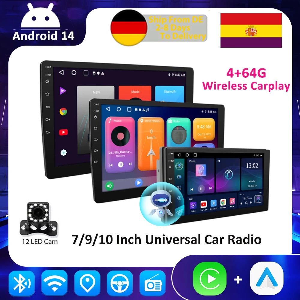ESSGOO Android 15 Universelles Autoradio 7/9/10 Zoll 64G Autoradio 2 Din GPS BT Zentrales Multimedia Smart Car System Image