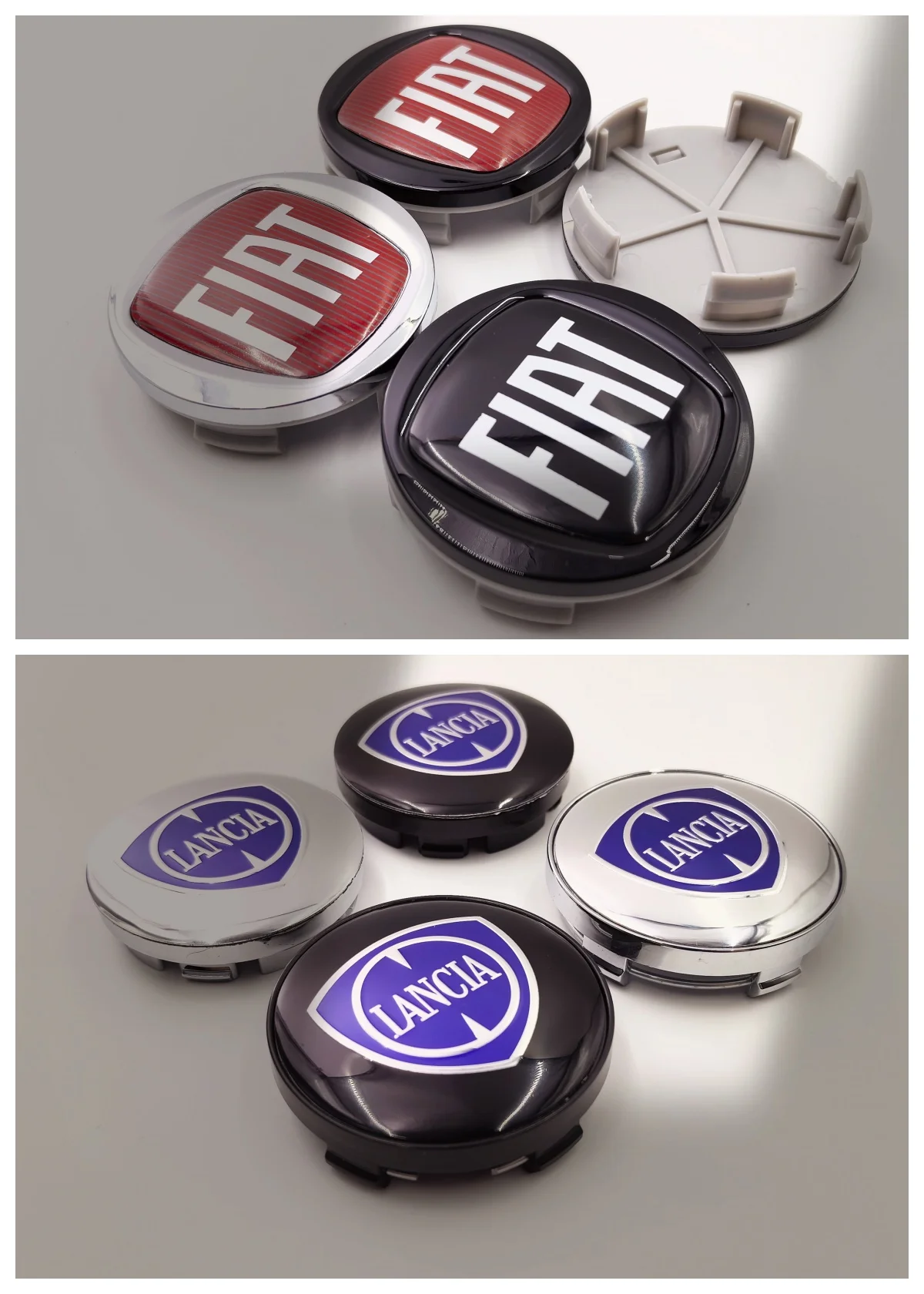 4 Stück Auto-Styling Aluminium 56mm 60mm Radnabenkappen für FIAT 500 Lancia Logo Kappa Delta 3 Ypsilon Musa Voyager Image