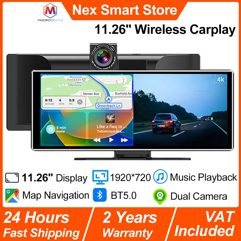 Neues universelles 11,26'' Carplay, 4K DVR Wireless Carplay, Touchscreen, 1920*720 HD Display Kartennavigation, Dual-Kamera-Auto-Player Image