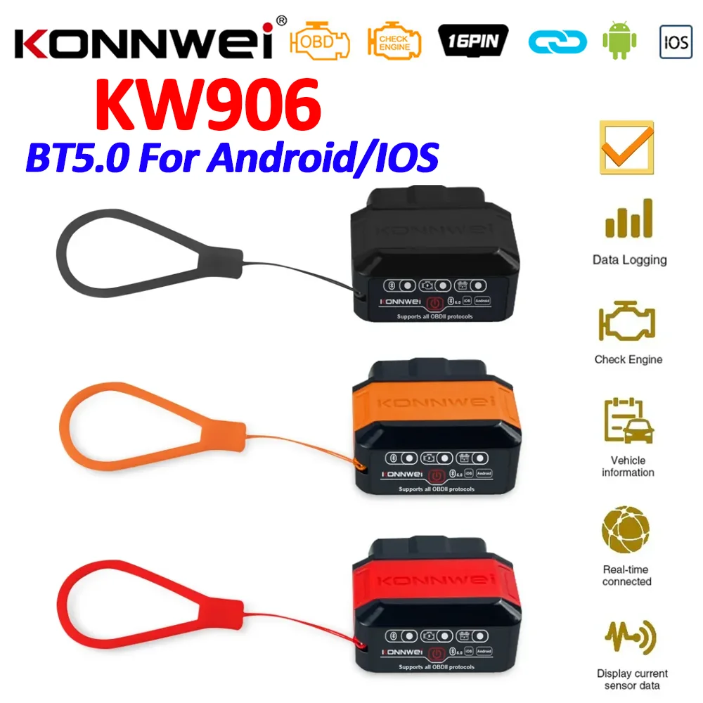 KONNWEI KW906 ELM327 V1.5 Pic18F25K80 OBD2 Scanner Bluetooth 5,0 Für Android/IOS ELM 327 OBD 2 Auto Diagnose werkzeug Code Reader Image