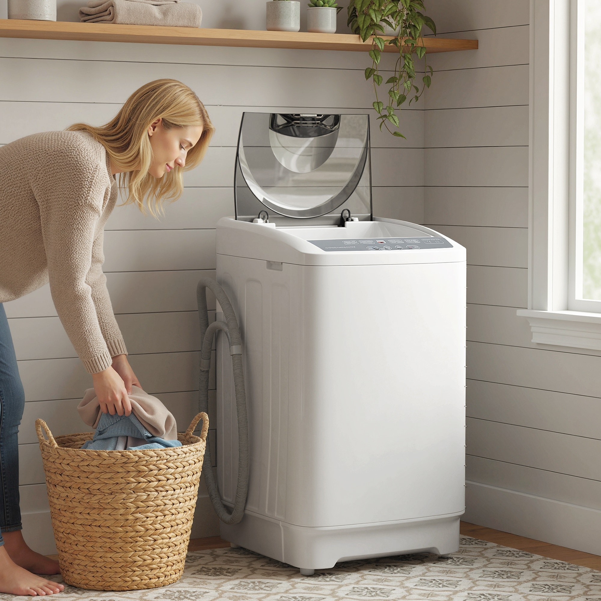 HOMCOM Portable Washing Machine, 1.3 Cu. Ft. Compact Washer with 8 Programs, 6 Water Levels, LED Display,Drain Pump,White