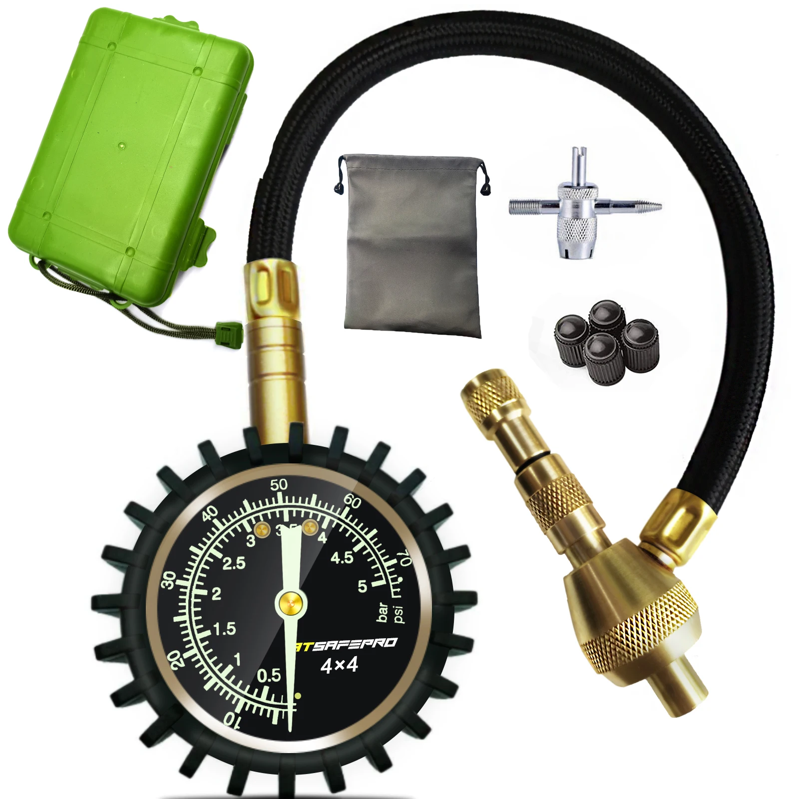 ATsafepro Reifen Deflator Manometer 75Psi 2 in 1 Professionelle Schnelle Entleeren Spezielle Chuck für 4X4 Große Offroad Reifen auf jeep Image