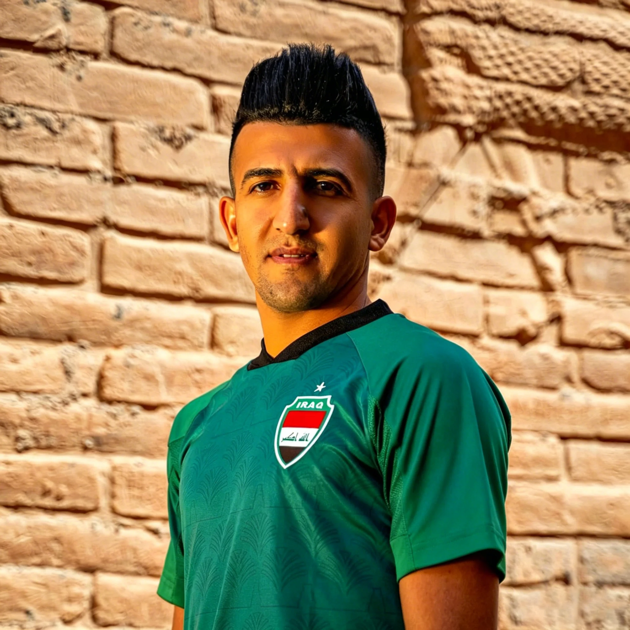 Maillot de football domicile style irakien, bleu sarcelle, imprimé palmiers traditionnel, respirant, idéal pour les supporters, au quotidien et à l'entraînement.