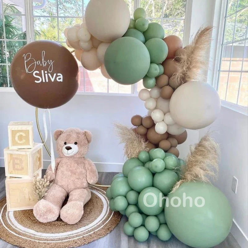 Beige Braun Kaffee Grün Ballon Girlande Bogen Kit Baby Dusche Dekoration Kinder Geburtstag Ballon Hochzeit Party Taufe Taufe Image