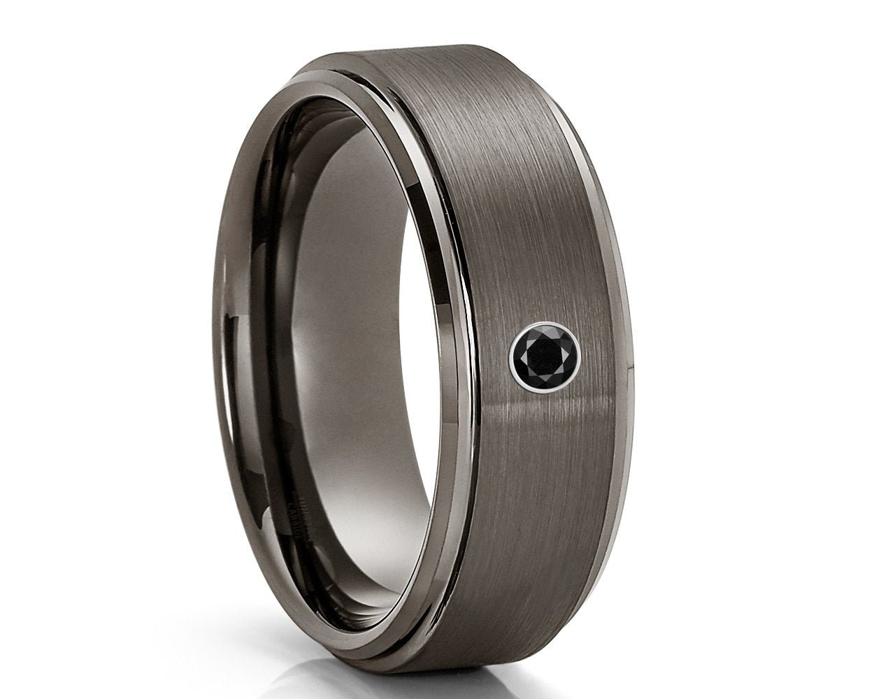 Fede nuziale in tungsteno color canna di fucile, fede nuziale in tungsteno con diamante nero, fede nuziale in tungsteno color canna di fucile, fede nu
