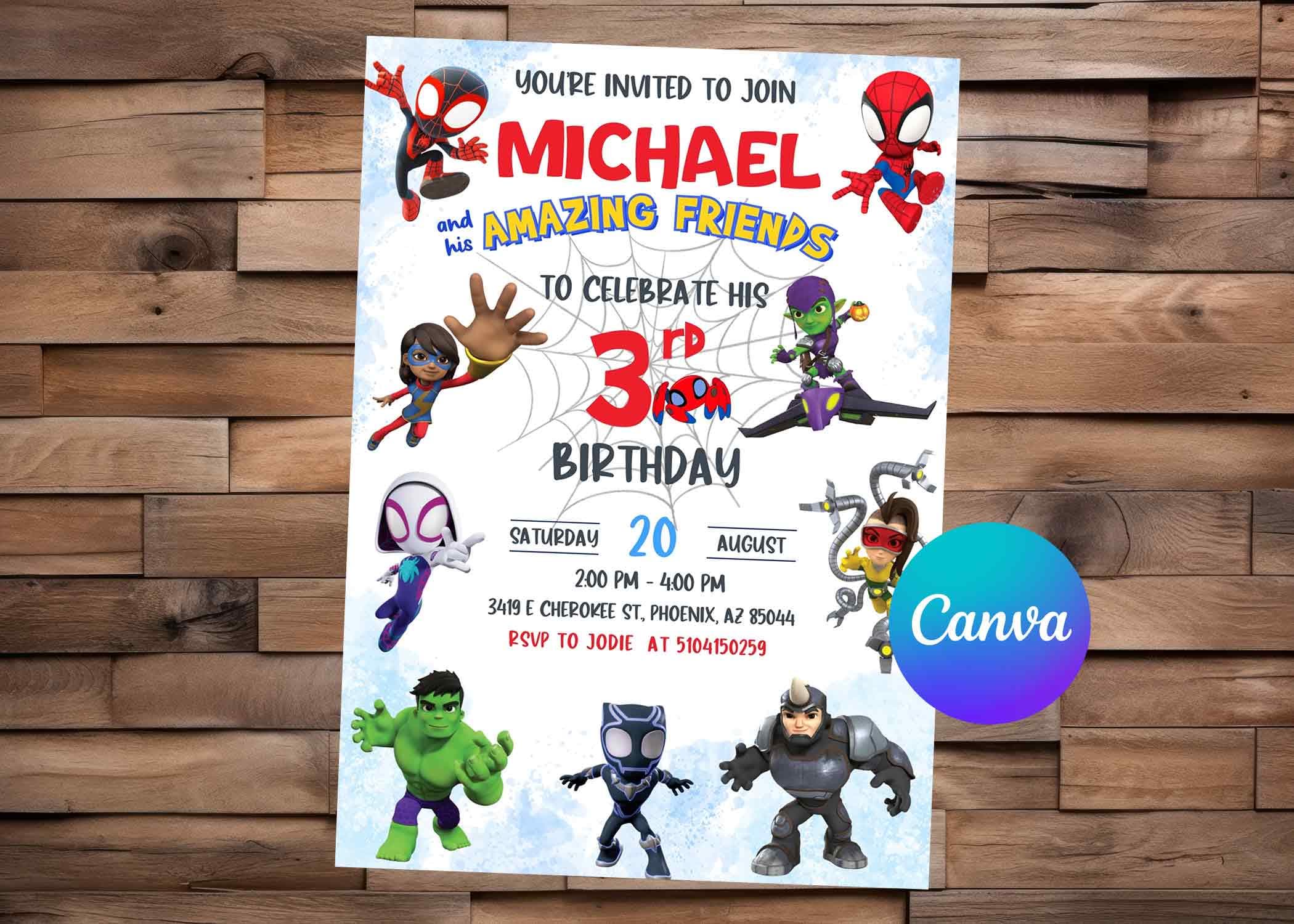 Invito Spidey e i suoi fantastici amici Invito Spidey Compleanno Spidey Festa Spidey Invito modificabile Spidey File stampabile