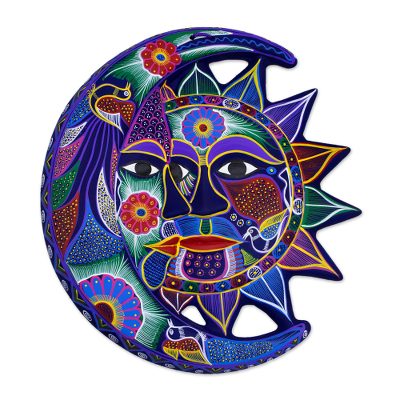 Fantastical Eclipse,'Hand Painted Sun and Moon Ceramic Wall Art'