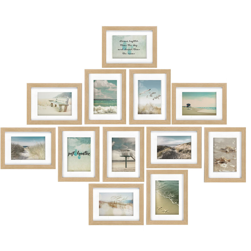 Set Di 12 Cornici Per Foto Ocean - Cornici Foto Collage - Collage Portafoto - Cornici In Legno - Portafoto E Portaimmagini 12x 13x18cm Rovere - Bomoe