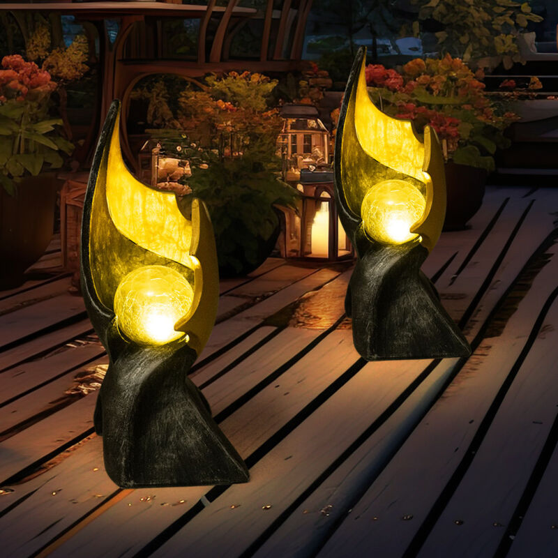 Lampade Solari A Fiamma Solare A Led Per La Decorazione Del Giardino Esterno Lampada Solare Con Effetto Fiamma, Scultura Marrone Dorato Con Incantevole Effetto Di Luce, 1x Led, H 36 Cm, Set Di 2