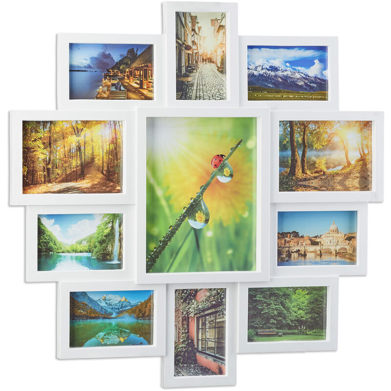 Relaxdays Cornice Per 11 Foto, Porta-fotografie Multiplo, Collage Multifoto Da Appendere, A Più Foto, Bianco