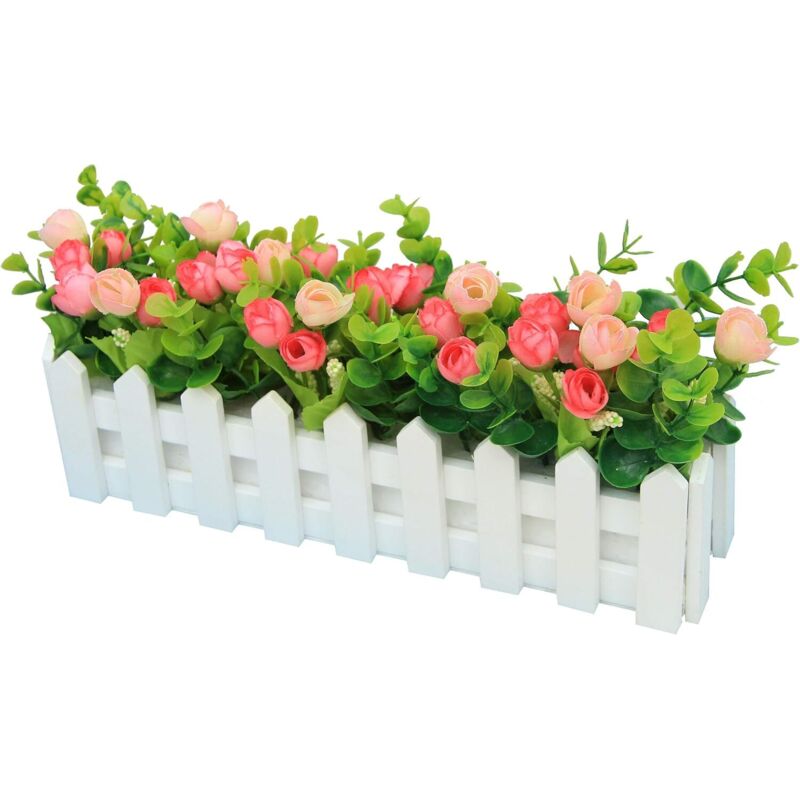 Langray - Rose Piante Artificiali Con Recinzione Fiori Artificiali Finti Con Vaso Simulazione Piante In Vaso Bonsai Fiori Artificiali Piante Artificiali Ornamenti Da Balcone Decorazioni 30 7,5 17 Cm - Rosa-