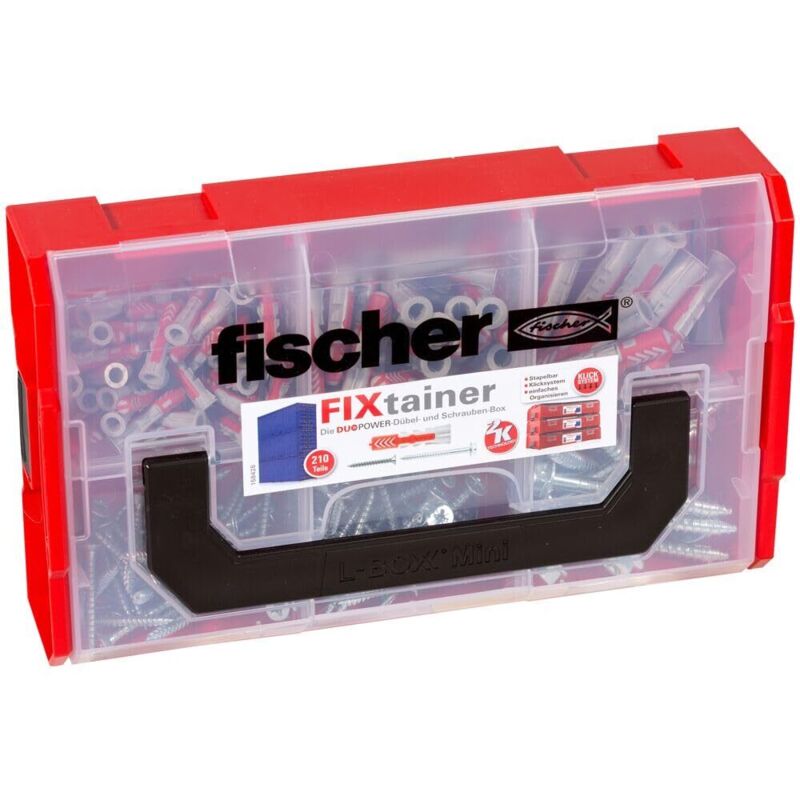 Fischer - Fixtainer Duopower Con Vite, Scatola Di Tasselli Con 210 Viti E Tasselli Duopower (60 Pezzi 6 X 30, 30 Pezzi 8 X 40, 15 Pezzi 10 X 50), Kit Universale Per Fissaggio