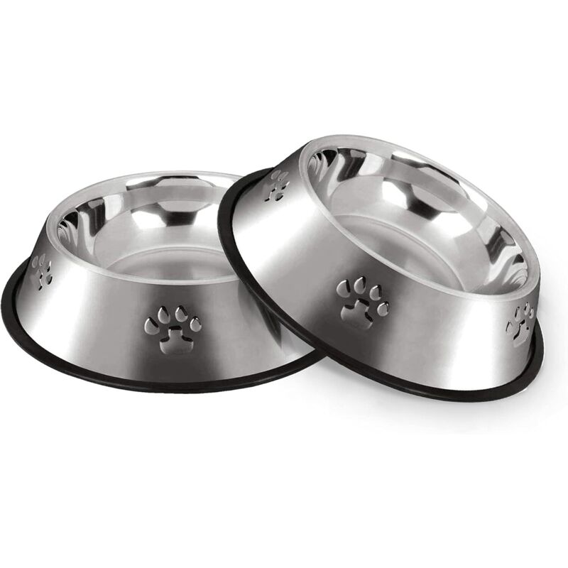 Ciotole Per Cani, Ciotole Per Cibo Per Cani In Acciaio Inox Con Base In Gomma Antiscivolo, Ciotole Per Acqua Per Animali Domestici Di Piccola E Media Taglia, 2 Ciotole, 22 Cm