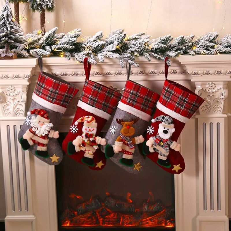 Minkurow Pezzi Per Calza Di Natale, 40x24 Cm Calza Di Natale, Sacchetto Regalo Di Natale, Orso, Alce, Pupazzo Di Neve, Ornamento Di Babbo Natale, Sacchetto Di Caramelle, Calza Decorazione Di Natale, O