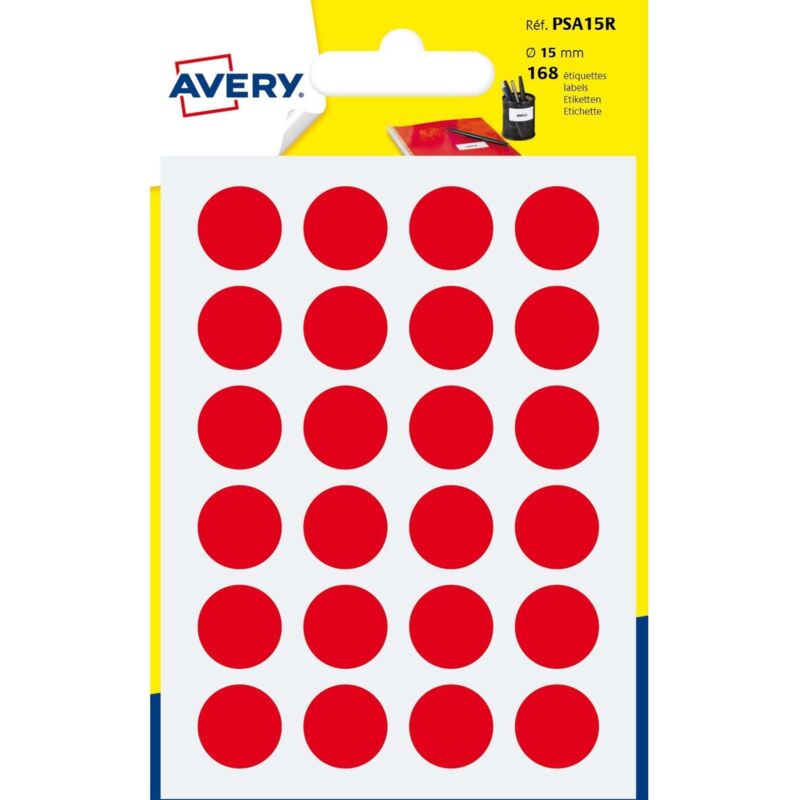 Avery Psa15r Etichetta Autoadesiva Rotondo Permanente Rosso 168 Pz