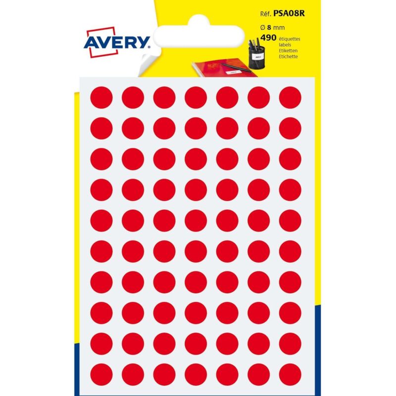 Avery Psa08r Etichetta Autoadesiva Cerchio Permanente Rosso 420 Pz