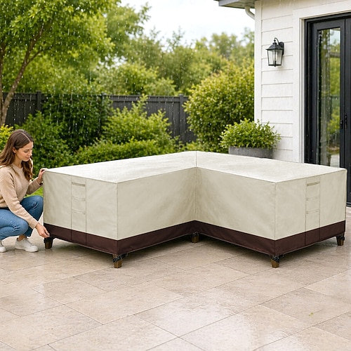 Gartenmöbelabdeckung, L-förmige Lounge-Abdeckung, wasserdichte Rattan-Sofaabdeckung, für Gartenmöbel, Sitzgruppen, Ecksofas, Ecklounge-Sets, Plane (270 x 270 x 90 cm, schwarz) Image