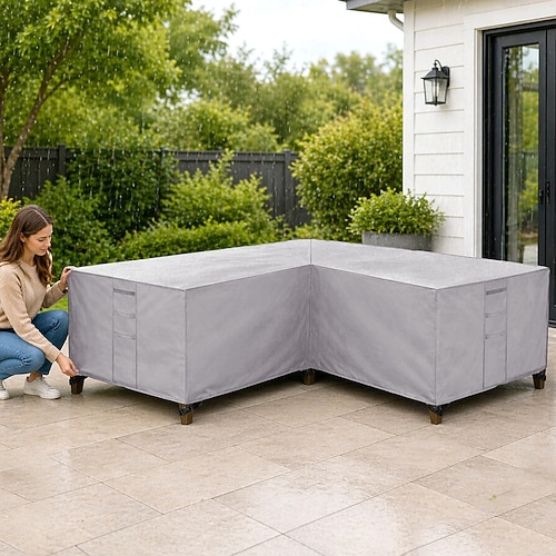 Gartenmöbelabdeckung, L-förmige Lounge-Abdeckung, wasserdichte Rattan-Sofaabdeckung, für Gartenmöbel, Sitzgruppen, Ecksofas, Ecklounge-Sets, Plane (270 x 270 x 90 cm, schwarz)